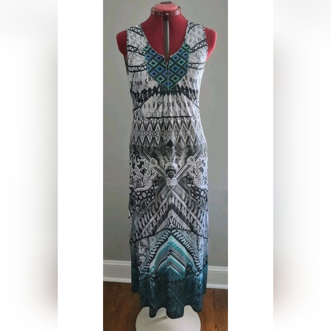 Style & Co. Black And White Sleeveless Sheath Maxi Dress